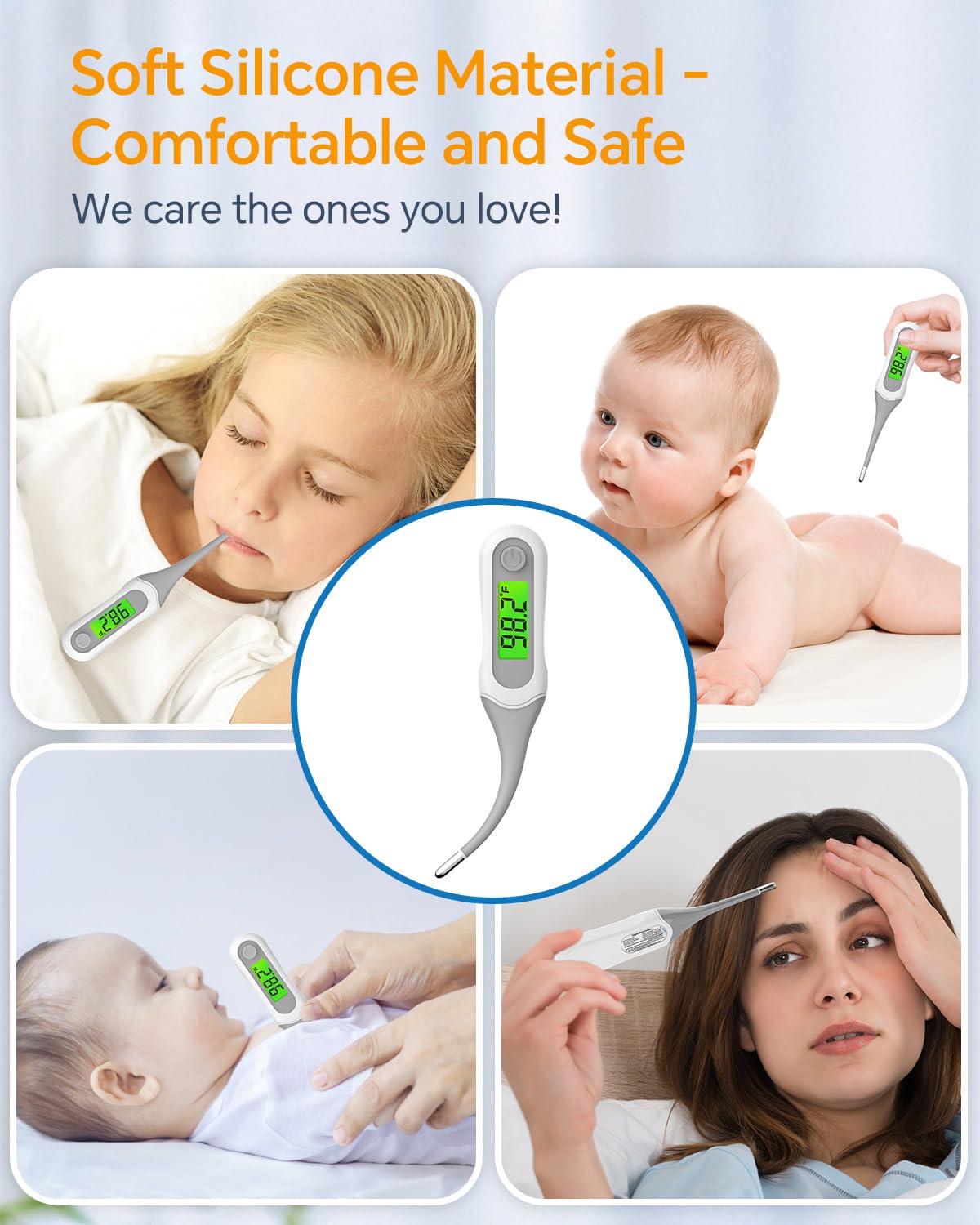 Cuxichuxinxi Digital Thermometer for Adults and Kids, 8s Fast Reading Baby Oral Thermometer with 3 Colors Backlit, °C/°F Switchable, Fever Alarm, Medical Basal Thermometer for Oral, Rectal, Underarm