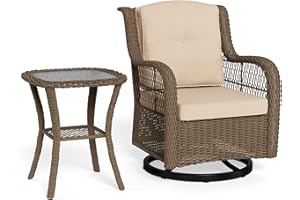 Tortuga Outdoor Rio Vista Wicker Set - Swivel Glider Chair and Side Table, Sandstone with Beige Cushions