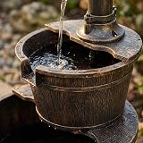 GardenKraft Rustic 2 Tier Garden Fountain Barrel Style with Built-In Pump view 3