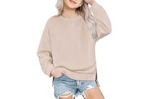 Arshiner Girls Crewneck Sweatshirt Long Sleeve Pullover Tops Drop Shoulder Sweatshirts Side Split for 5-14 Years