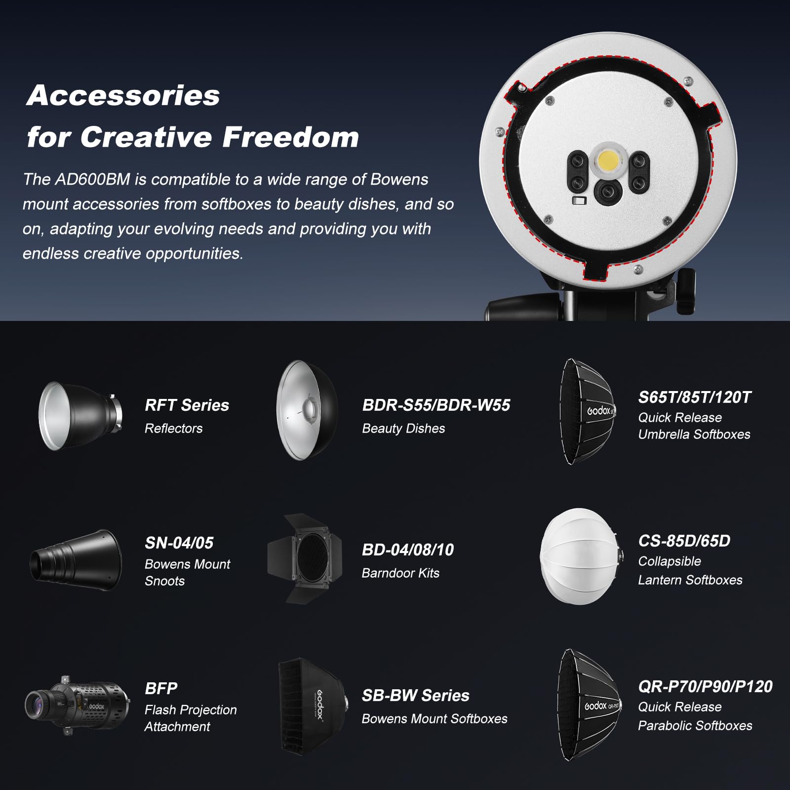Godox AD600BM 600Ws GN87 HSS 1/8000s Outdoor Flash Strobe Studio Monolight with Bowens Mount, 8700mAh Battery, 2.4G Wireless X System with Standard Reflector