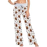 UWSG Women's Christmas French Dog Pajama Pants Sleepwear Loose Lounge Pants Wide Leg Drawstring Pajama Bottoms, Multi