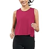 KevaMolly Workout Tank Tops for Women Flowy Cropped Shirts UPF50+ Breathable Crew Neck Athletic Yoga Running Crop Tops