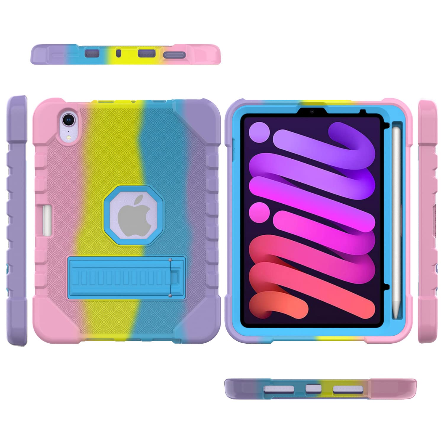 Morain iPad Mini 6 Case 2021, Heavy Duty Shockproof Protective Cover for iPad Mini 6th Generation 8.3 Inch - Pencil Holder - Rotating Stand (02)