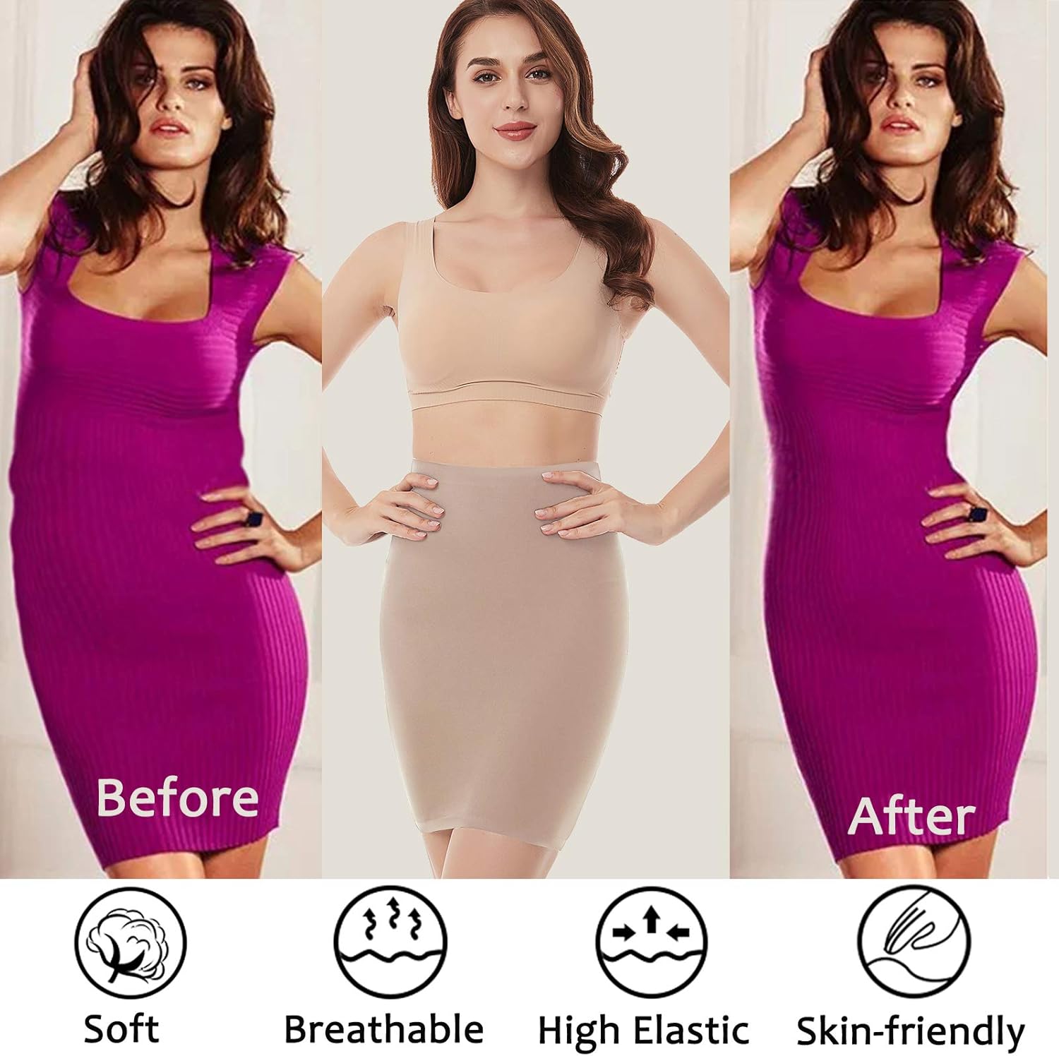 Seamless Shapewear Half Slips for Women Under Dresses Tummy Control Slip Skirt Slimming Body Shaper (Beige-half slip, X-Large) at  Women’s Clothing store