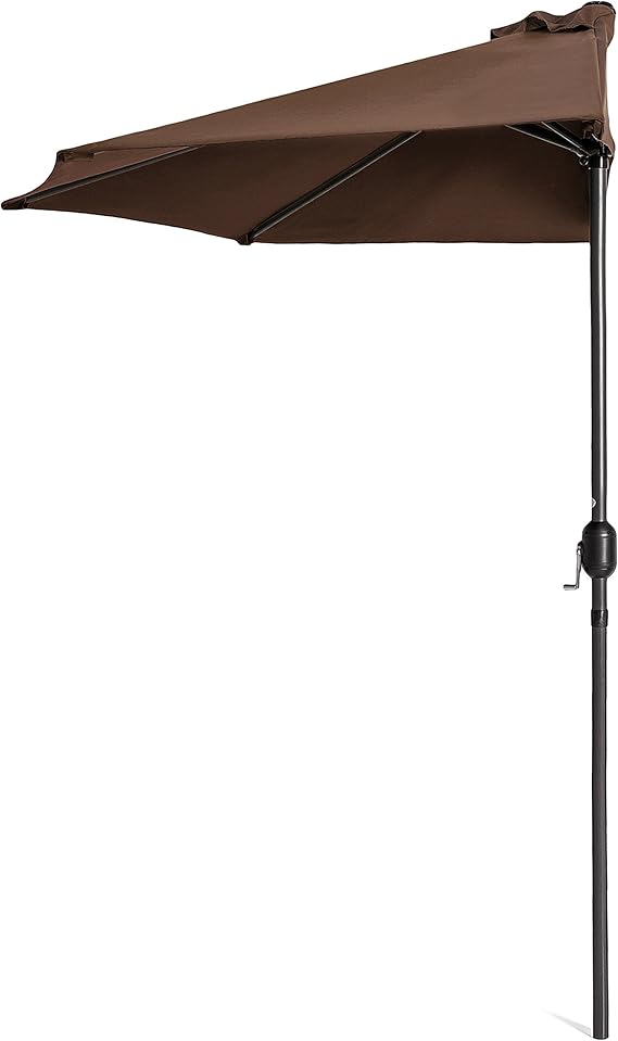 Amazon Com Best Choice Products 9ft Steel Half Patio Umbrella For Backyard Deck Garden W Crank Mechanism Uv And Water Resistant Fabric Brown Garden Outdoor