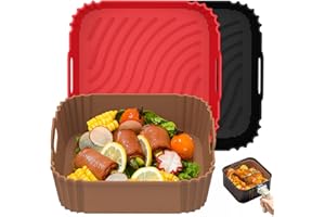 Redfly Silicone Air Fryer Basket Liners 7in, 3PCS Square Reusable Air Fryer Liners 4 Qt to 6 QT, Replacement of Flammable Parchment Paper Air Fryer Liners Disposable, Baking Tray Accessory