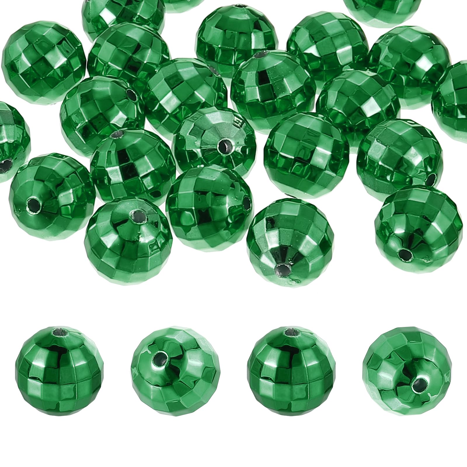 PATIKIL Disco Ball Beads, 50 Pcs 16mm Reflective Round Acrylic Mirror Ball Charm for Decoration DJ Party DIY Crafts, Green
