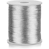 ZhXu Shuo Nylon Satin Cord 2mm Rattail Cord Silvery String - 100 Yards Nylon Chinese Knotting Cord Rat Tail Silk Cord for Bracelet Necklace Jewelry Making Macrame Trim, BE-02