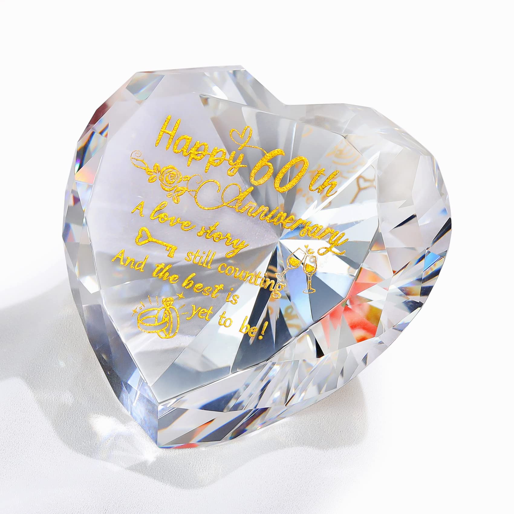 60th Diamond Anniversary Wedding Gifts for Wife, Heart Crystal Romantic Keepsake for 60 Years of Marriage Anniversary Presents for Her Him Parents