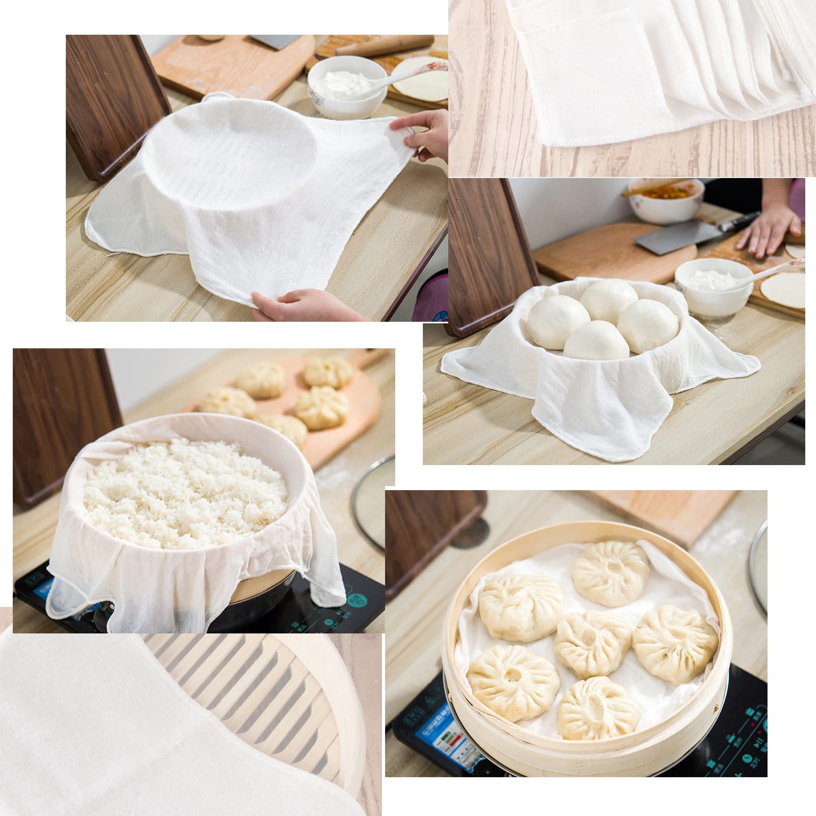 4 Stück Passiertuch, 50 x 50 cm Käsetuch Waschbares Mulltuch, Ungebleichte Dichtegrad 100 Cheesecloth Wiederverwendbar zum Sieben von Saft Käse Tee Nussmilch Suppe Joghurt Tofu 7