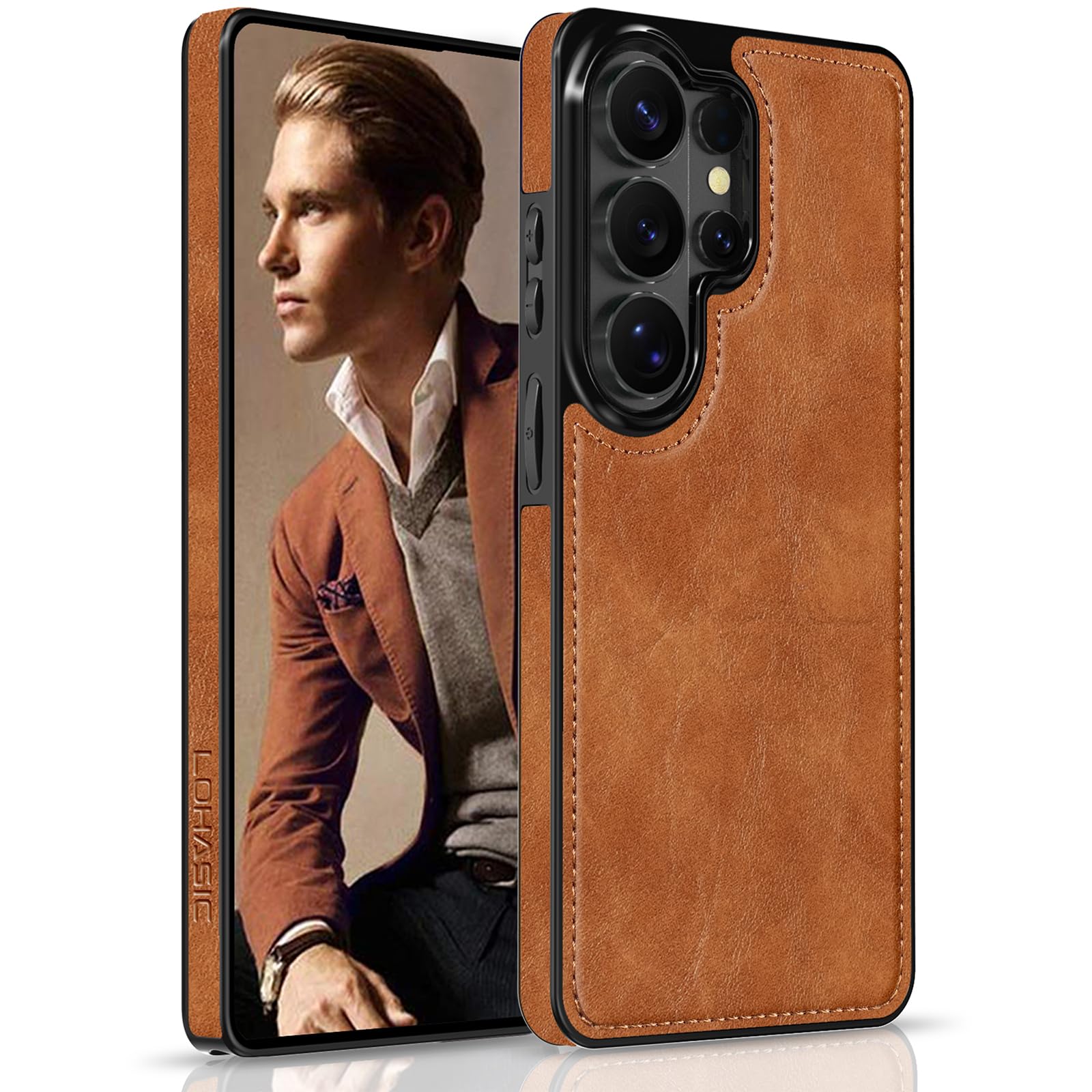 LOHASIC for Samsung Galaxy S26 Ultra Case, Slim Leather Business Elegant PU Rugged Non-Slip Grip Shockproof Bumper Full Body Protective Cover Phone Case for Samsung S26 Ultra 6.9" 2026 - Light Brown