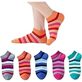 Marchare Girls Seamless Socks Rainbow Stripes Cotton Socks Kids School Crew Socks 5 Pack