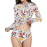 WOWENY Rash Guard Long Sleeve Swimsuits UPF 50+ Sun Protection 2 Piece Swim Shirt Set Bathing Suit with Swim Shorts