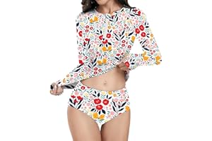 WOWENY 2 Piece Rash Guard Long Sleeve Swimsuits UPF 50+ Sun Protection Swim Shirt Set Bathing Suit with Bottom