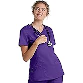 Landau Proflex Tailored Fit Stretch 3-Pocket Mock Wrap Scrub Top for Women 4161 Wine 3XL