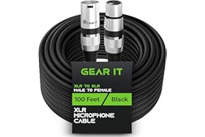 GEARit XLR Male to Female Microphone Cable (100 Feet, 1 Pack) 3-Pin Balanced Shielded Mixer, Recording Studio, Podcast - Blac