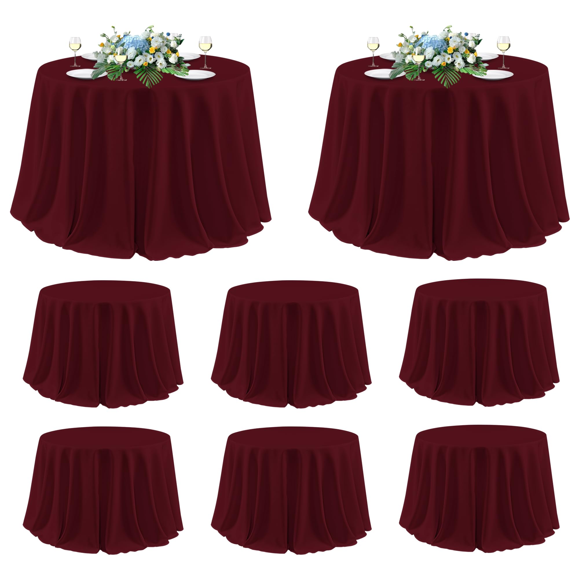 Photo 1 of *PARTIAL SET*
sancua 120 Inch Round Tablecloth, 8 Pack Burgundy - Circle Polyester Fabric Table Cloth for Chiristmas Party Reception Banquet Birthday, Washable Formal Table Cover (Fit 48-96 Inch Tables)