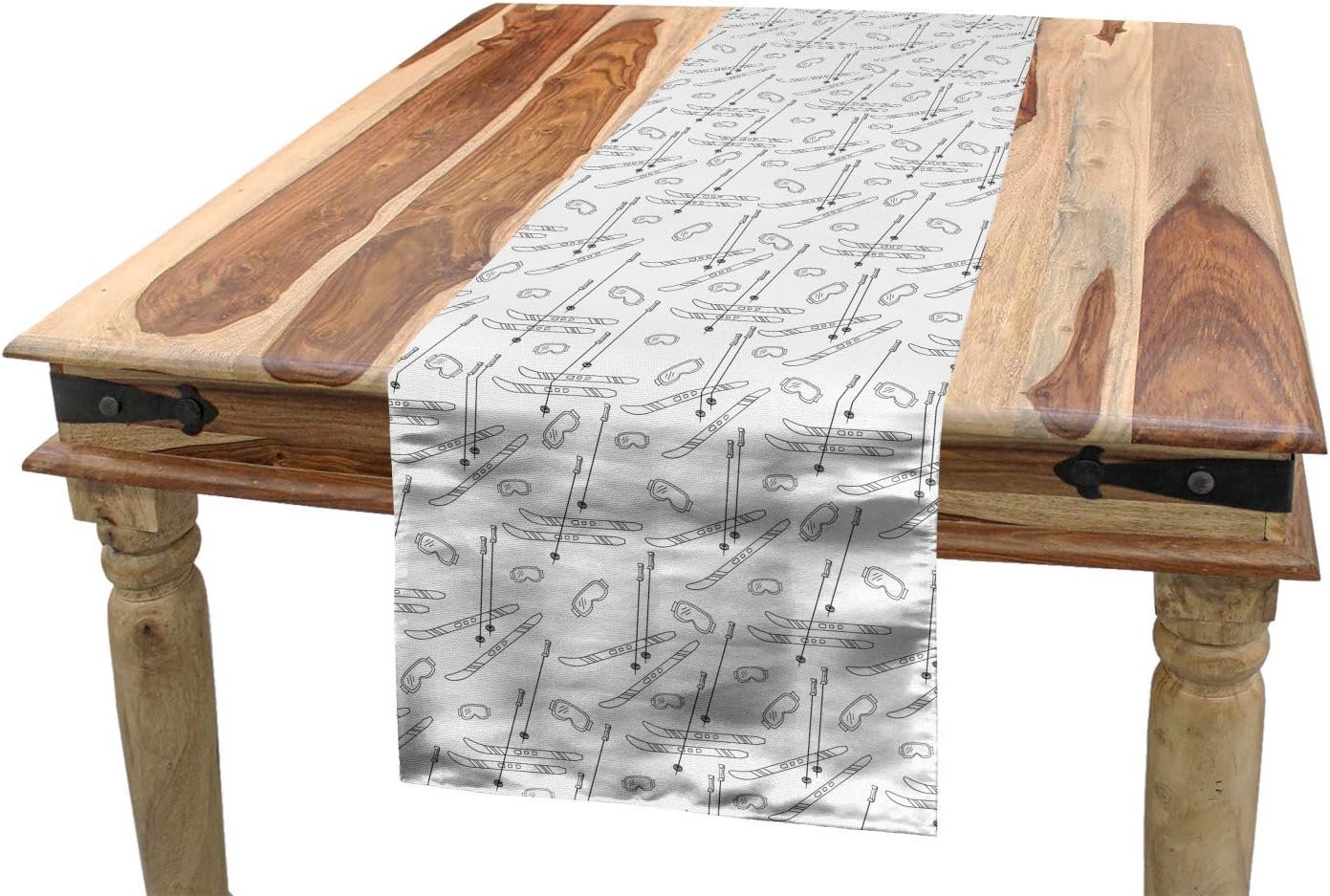 Amazon Com Ambesonne Ski Pattern Table Runner Simplistic Monochromatic Hand Drawn Like Outline Skiing Accessories Dining Room Kitchen Rectangular Runner 16 X 90 Dark Grey And White Home Kitchen