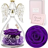 Sunia Valentines Day Rose Gifts for Women, Birthday Gifts for Mom Grandma, Forever Preserved Flower in Glass Angel Figurines Flowers for Delivery Prime, Mothers Day Real Roses for Her Wife