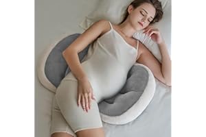 pobopobo Pregnancy Pillows for Sleeping, Faux Fur Luxury Maternity Pillow Support for Pregnant Women, Pregnancy Must Haves, Side Sleeper Pillows (Grey)