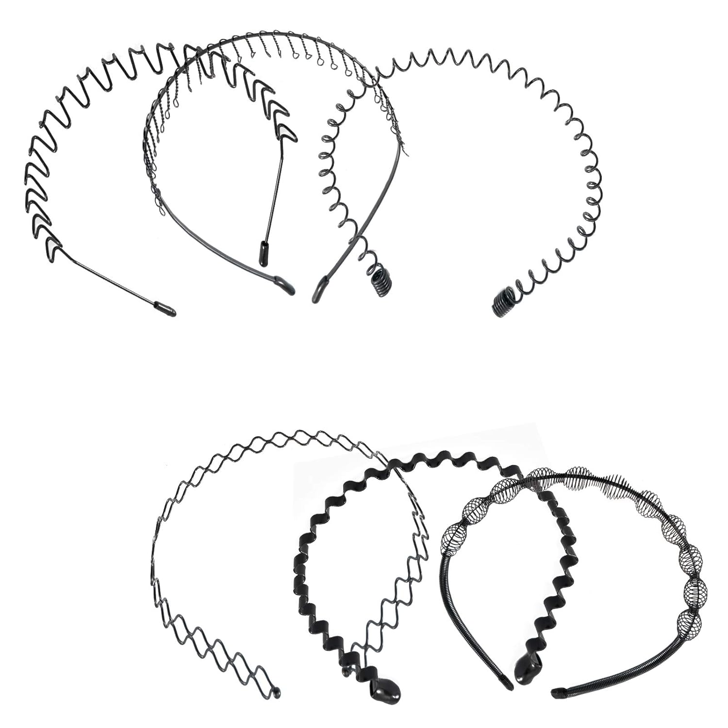 vorey 6Pcs Wavy Headband Metal Hair Hoop Ordinary Headwear Hair Accessories for Women Men (black-6pcs) : Beauty
