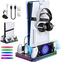 Cooling Stand & Charger Station for PS5/Slim/Pro Console and Controller, RGB Multi-Device Charging Dock for PlayStation 5 Por