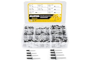400PCS Black Pop Rivets Assortment Kit, 8 SAE Sizes Aluminum Rivets (1/8" 3/16") with Reinforced Divider & Labeled Case for S