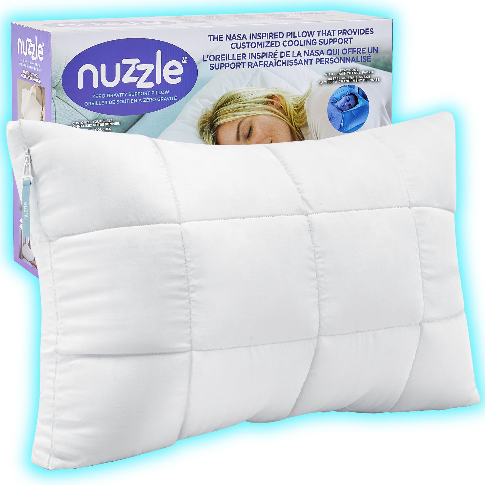 Photo 1 of Nuzzle Cooling Adjustable Pillow for Side Sleepers, Luxury Standard Size Bed Pillow Hotel Collection - Best Adjust Height Soft Firm Pillow for Back, Stomach or Side Sleepers - Home Gifts