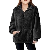 CharmWM Girls Half Zip Outerwear Jacket Kids Oversized Jackets Zipper Fuzzy Warm Sweatshirt with Pockets 5-14 years
