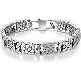 BIYONGDE Mens Stainless Steel Link Chain Bracelet, Snake Scale Textured Punk Rock Bracelet, Timeless Minimalist Style