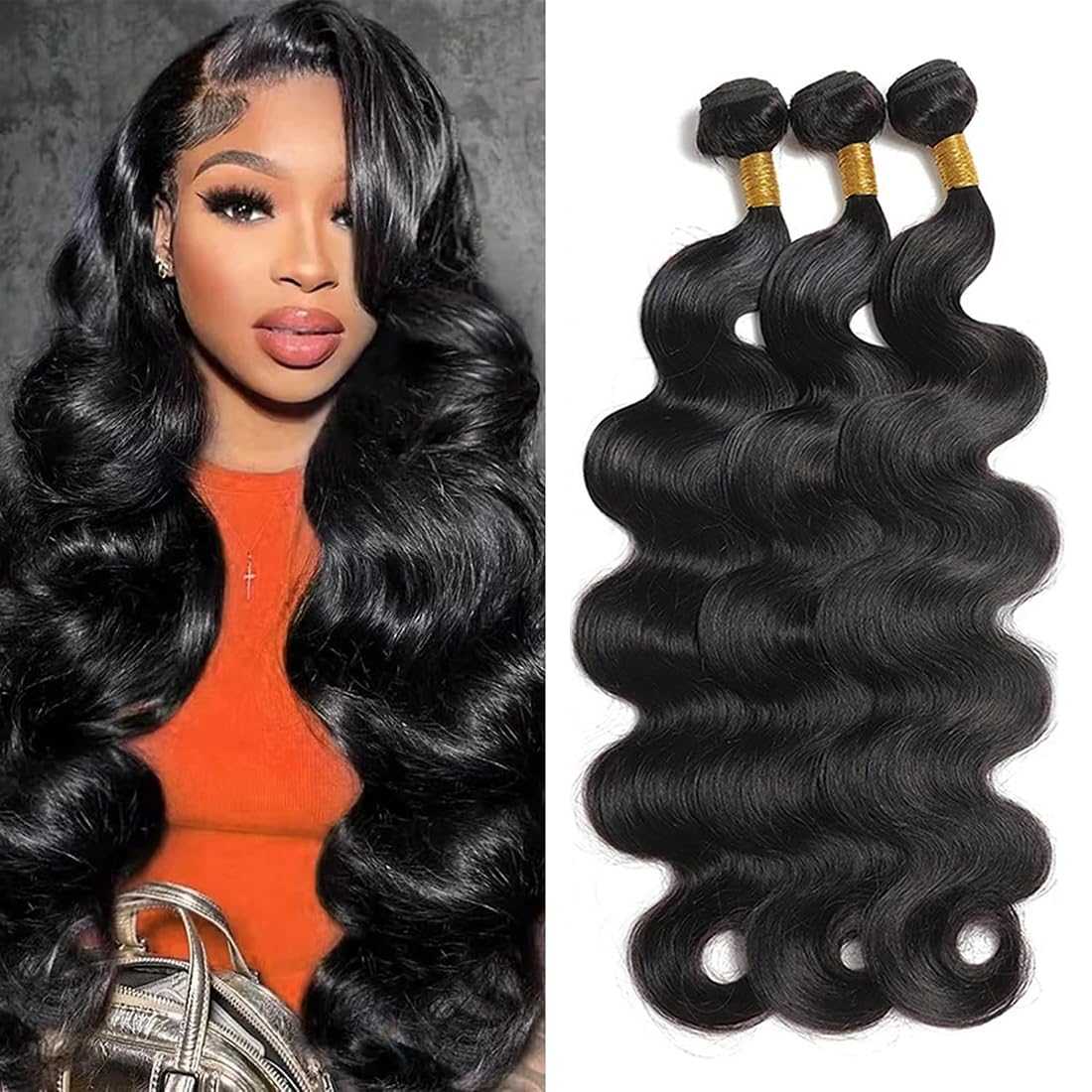 12A Human Hair Bundles Body Wave 22 22 22 Inch 100% Unprocessed Virgin Sew In Hair Extensions Double Weft 1B Natural Black Can be Dyed and Bleached — image 1