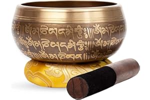 Large Tibetan Singing bowl Set - Bronze Style - Easy To Play - 5" Sound Yoga Bowl Mantra Design Mindfulness Meditation Healing Sound Gift By Himalayan Bazaar