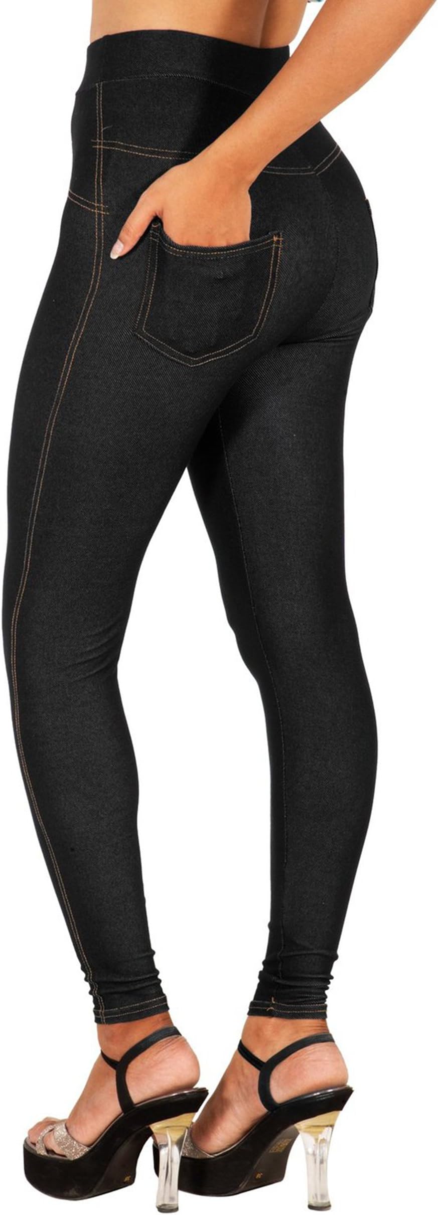 Amanana Legging Stretchy Skinny Fitted High Waisted Jeggings (L/XL, black)