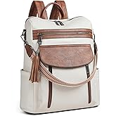 Shrrie Laptop Backpack for Women 15.6 inch,Travel Leather Backpack Purse Nurse Teacher Carry on Backpack Computer Bag,Professional Water-Resistant College Business Work Casual Daypack,Beige with Brown