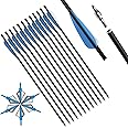 IRQ 20 Inch Carbon Crossbow Bolt and Crossbow Broadheads Set, 12 Pcs Hunting Carbon Arrows for Crossbow with 3 Blade Broadheads 6 Pcs for Archery Practise Hunting Crossbow Arrows