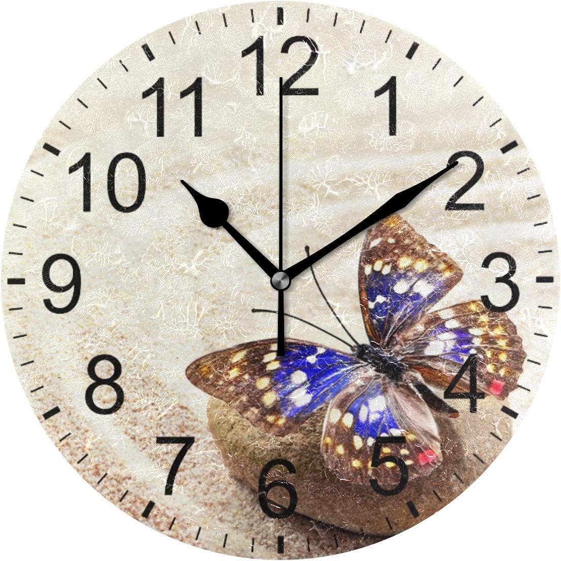 Reloj de pared decorativo con diseño de mariposas de piedra y arena