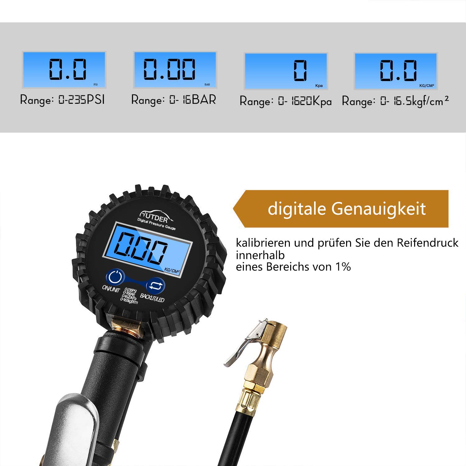 MARKELL Reifendruckmessgerät 100 Psi - Professioneller Druckmesser Für Auto & Motorrad