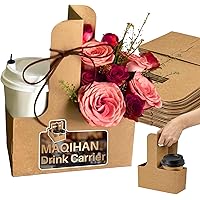 MAQIHAN 2 Cup Drink Carrier with Handle - 12Pcs Disposable Cardboard Coffee Cup Holder Portable Foldable Tray Drink Caddy Cup