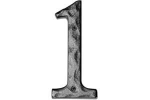 HOMUS 5 Inch High House Numbers-Unique Solid Hammered Style Cast Iron Home Address Numbers/Mailbox Numbers/Black/Number 1