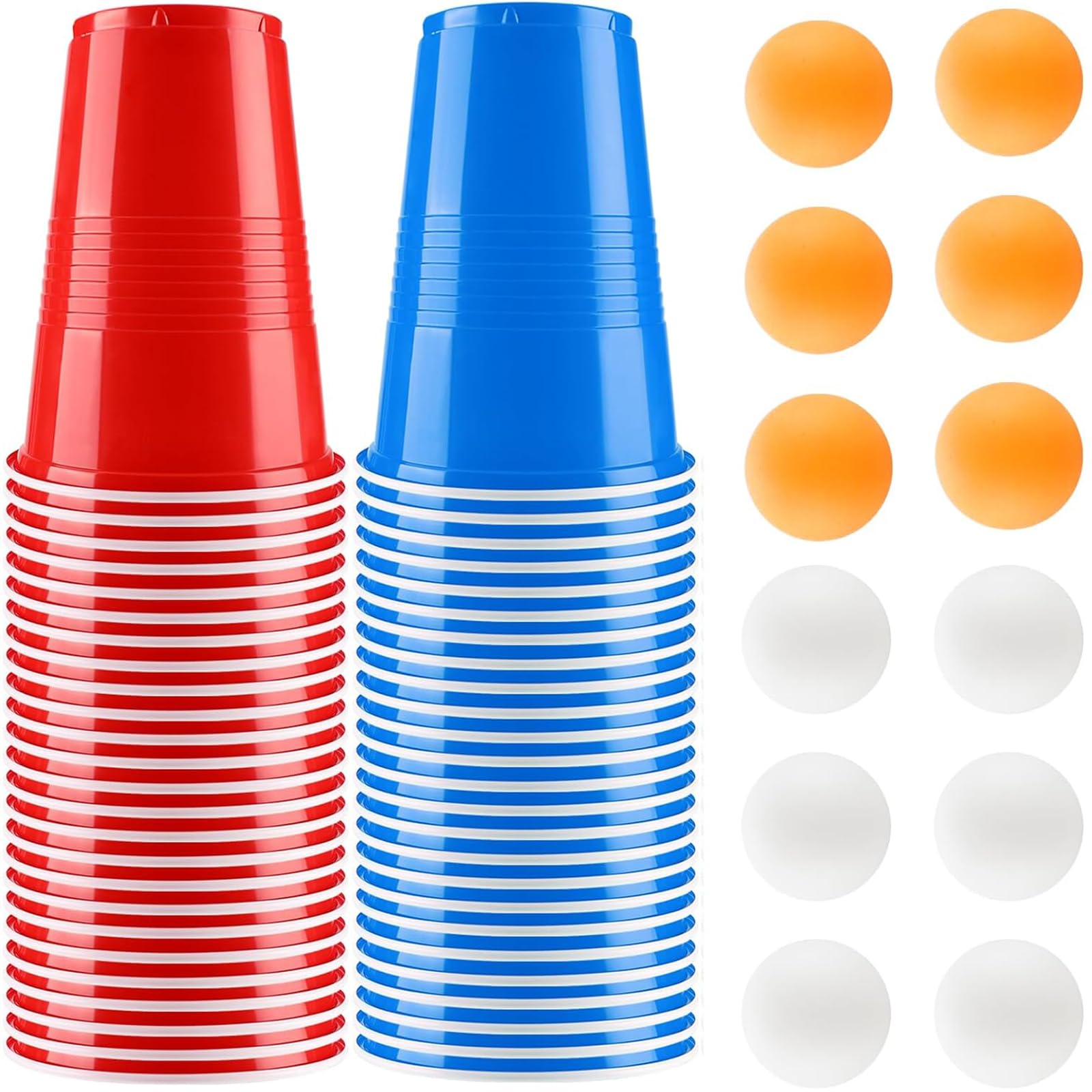 Cisixin Beer Pong Cups, 50 Pcs Cups Recyclable, with 12 Ping Pong Balls, Drinking Games Set for Adults, Table Games for Party Festivals