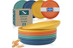 PYRMONT Dinner Plates Set of 8 Wheat Straw Plates Reusable 10-inch Large Plates Alternative for Plastic Plates Microwave and Dishwasher Safe Unbreakable Plates for Kitchen(Colorful)