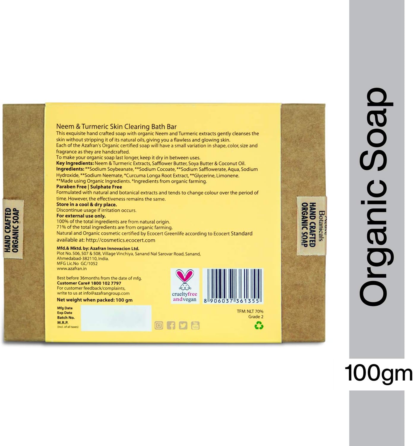 Azafran Turmeric and Neem Bath Soap Bar, Cruelty Free & Vegan - Image 4