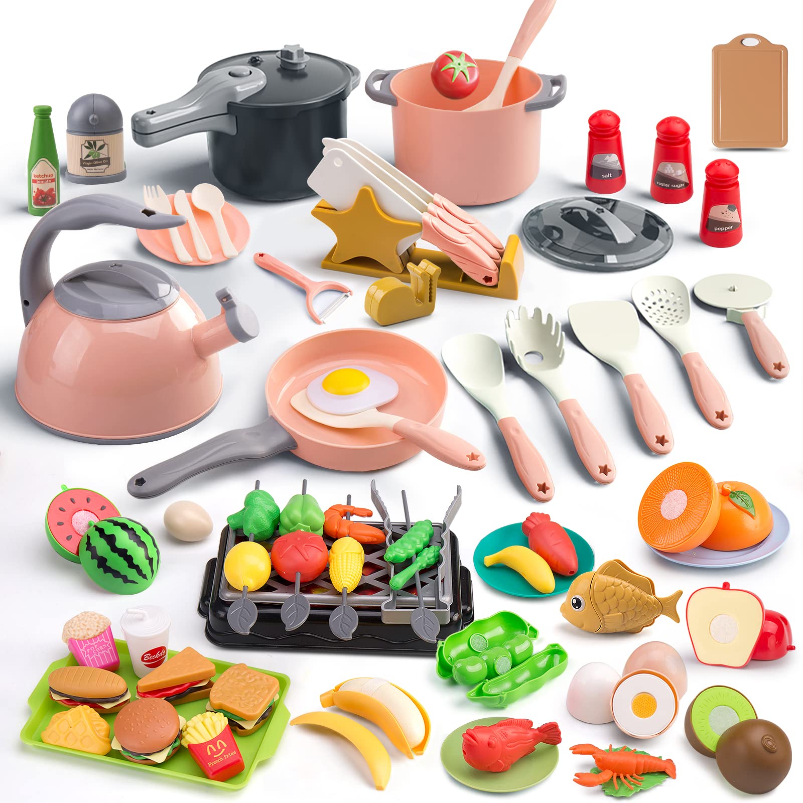 Photo 1 of Zero Zoo 105Pcs Kids Kitchen Toy Accessories, Toddler Pretend BBQ Camping Cooking Playset, Play Pots, Pans, Utensils Cookware Toys