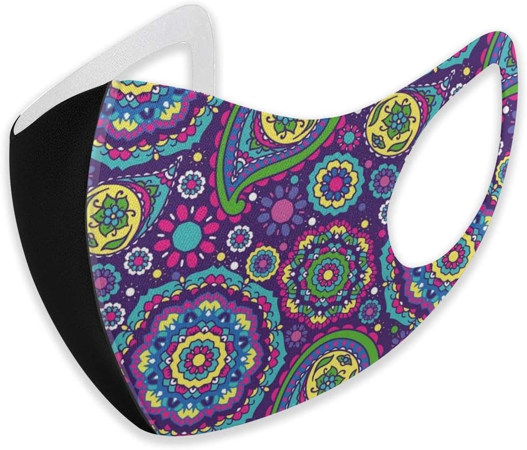 Ethnic Paisley Leaves With Asian Flower Figures In Vibrant Tones Boho Print Unisex mask with adjustable earhook