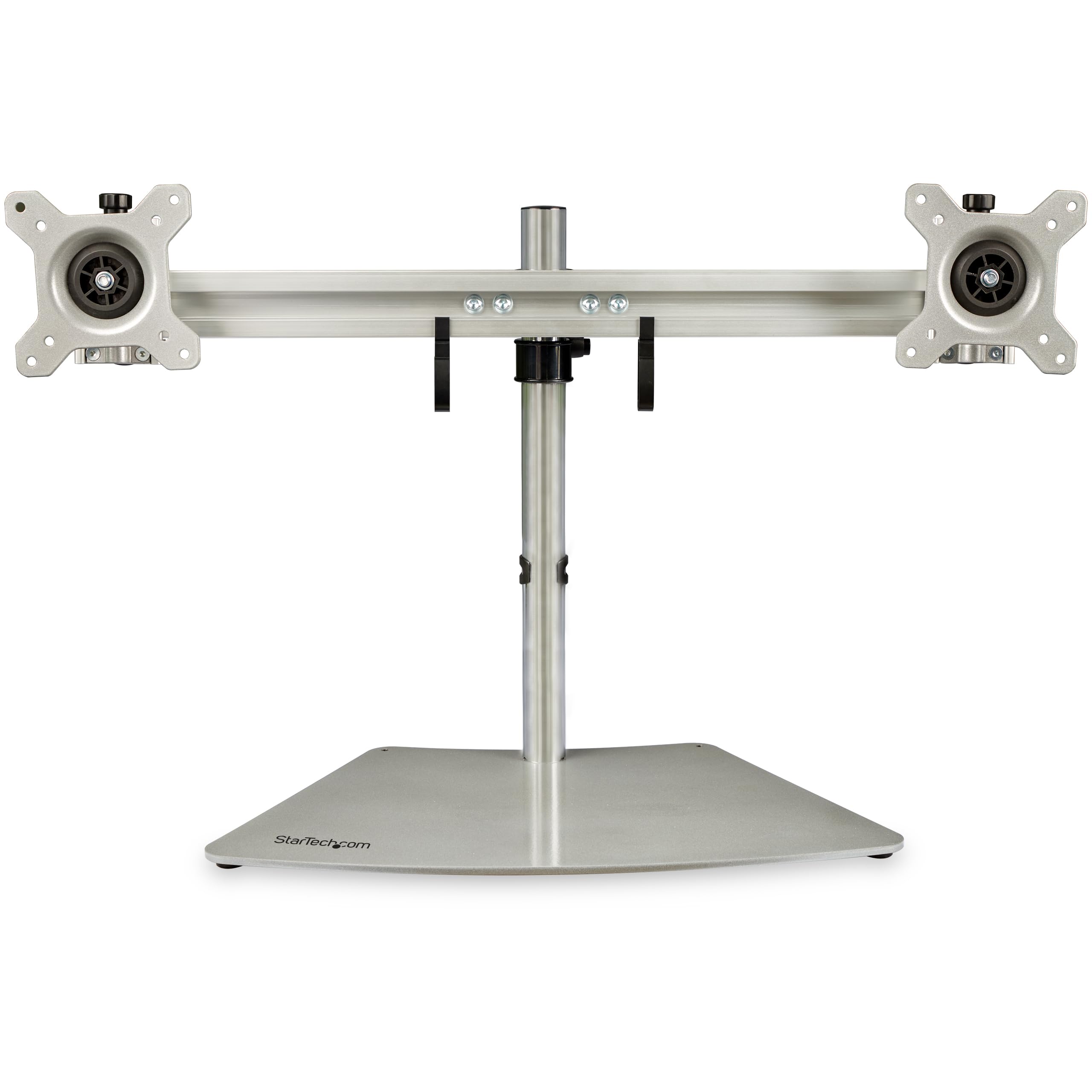 StarTech.com Dual Monitor Stand - Ergonomic Standing Dual Monitor Desktop Stand for two 24" VESA Mount Displays - Synchronized Height Adjustable - Double Monitor Pole Mount - Silver (ARMDUOSS)