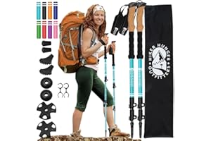 HIKER HUNGER OUTFITTERS Aircraft Aluminum Trekking Poles by USA Brand - Ultra Strong Lightweight Collapsible Hiking Poles w/Cork Grips & Quick Adjustable Flip Locks
