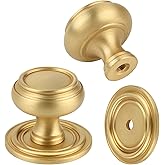 AQKKNY 5 Pack Matt Brushed Gold Solid Brass Kitchen Cabinet Knobs, Drawer Pulls, 1.18 Inch 30mm Diameter, Modern Furniture Handles for Cupboard Wardrobe(Antique)