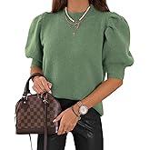 UNCLECAT Women's Puff Short Sleeve Sweaters Trendy Fall Tops Casual Pullover