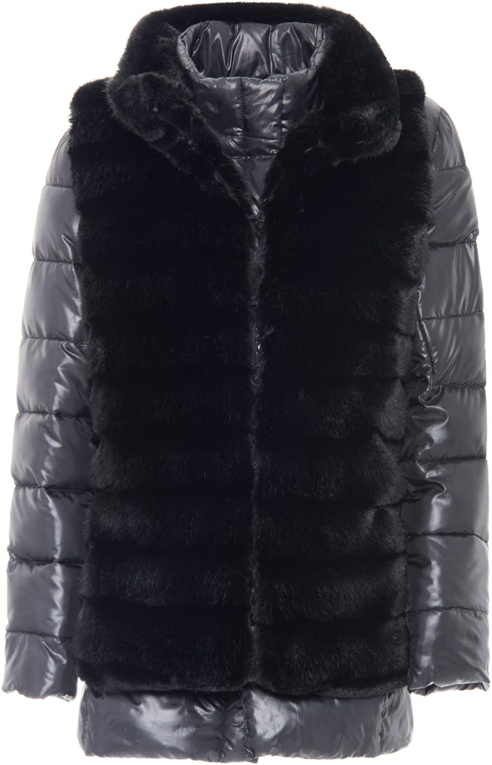 Lucky Lu Piumino Con Pelliccianero Piumino Con Gilet Woman